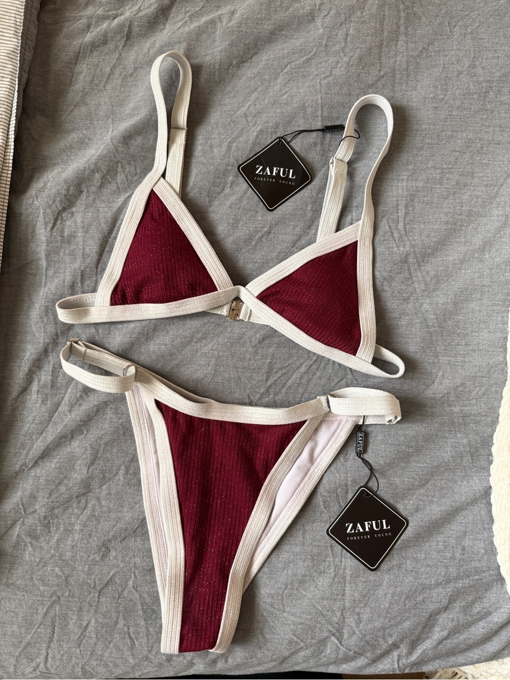 Zaful Burgundy Bikini with Cream Trim